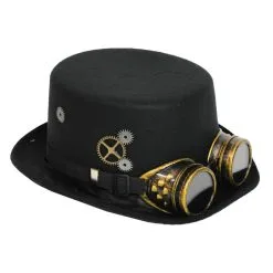 STEAMPUNK HAT BLACK W/GOGGLES