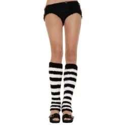 LEG WARMER FUZZY BLACK WHITE