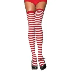 STOCKINGS THI HI STRIPED WT/RD