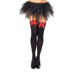 STOCKINGS THI HI W/BOW BK/RD