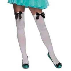 STOCKINGS THI HI W/BOW WT/BK