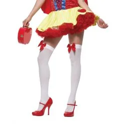 STOCKINGS THI HI W/BOW WT/RD