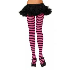 TIGHTS STRIPED BLK NEON PINK