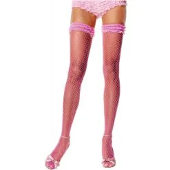 THIGH HI FISHNETS PK W PK RUFL